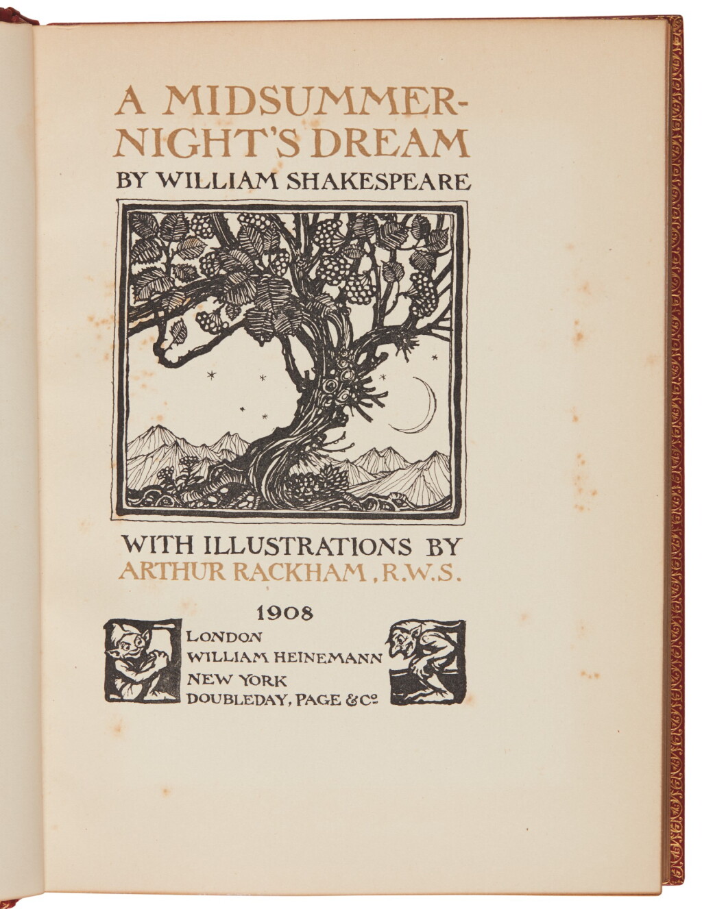 View full screen - View 1 of Lot 89. RACKHAM--SHAKESPEARE | A Midsummer Night's Dream, 1908, John Gielgud's copy.
