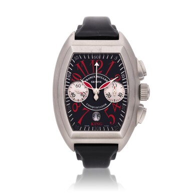 View full screen - View 1 of Lot 395. Reference 8005 CC KING Conquistador 'Rosso Vivo | A limited edition stainless steel tonneau shaped automatic chronograph wristwatch with date, Circa 2010.
