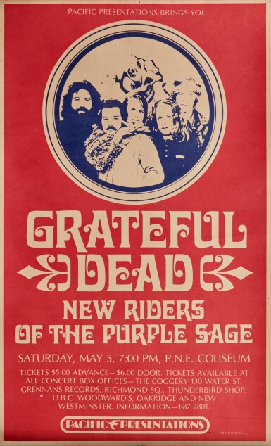 View full screen - View 1 of Lot 26. Grateful Dead, and New Riders of the Purple Sage | Vintage concert poster — the cancelled show .