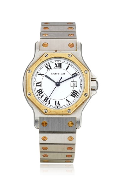 View full screen - View 1 of Lot 8170. CARTIER | SANTOS OR ET ACIER, REFERENCE 2966, A STAINLESS STEEL AND YELLOW GOLD WRISTWATCH WITH DATE AND BRACELET, CIRCA 2005.