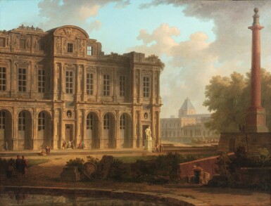 View full screen - View 1 of Lot 37. An architectural capriccio with the Louvre Palace in ruins.