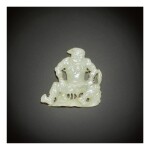 AN EXCEEDINGLY RARE WHITE JADE 'GUARDIAN' PLAQUE, YUAN DYNASTY