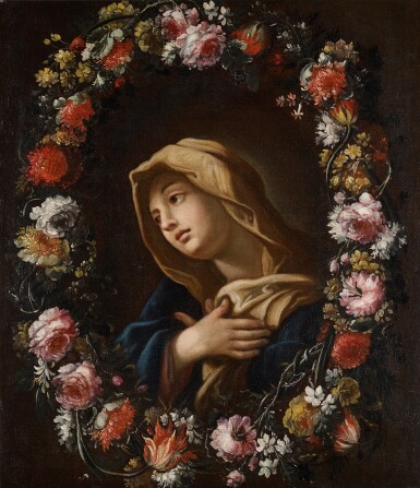 View full screen - View 1 of Lot 28. A garland of flowers surrounding the Virgin.