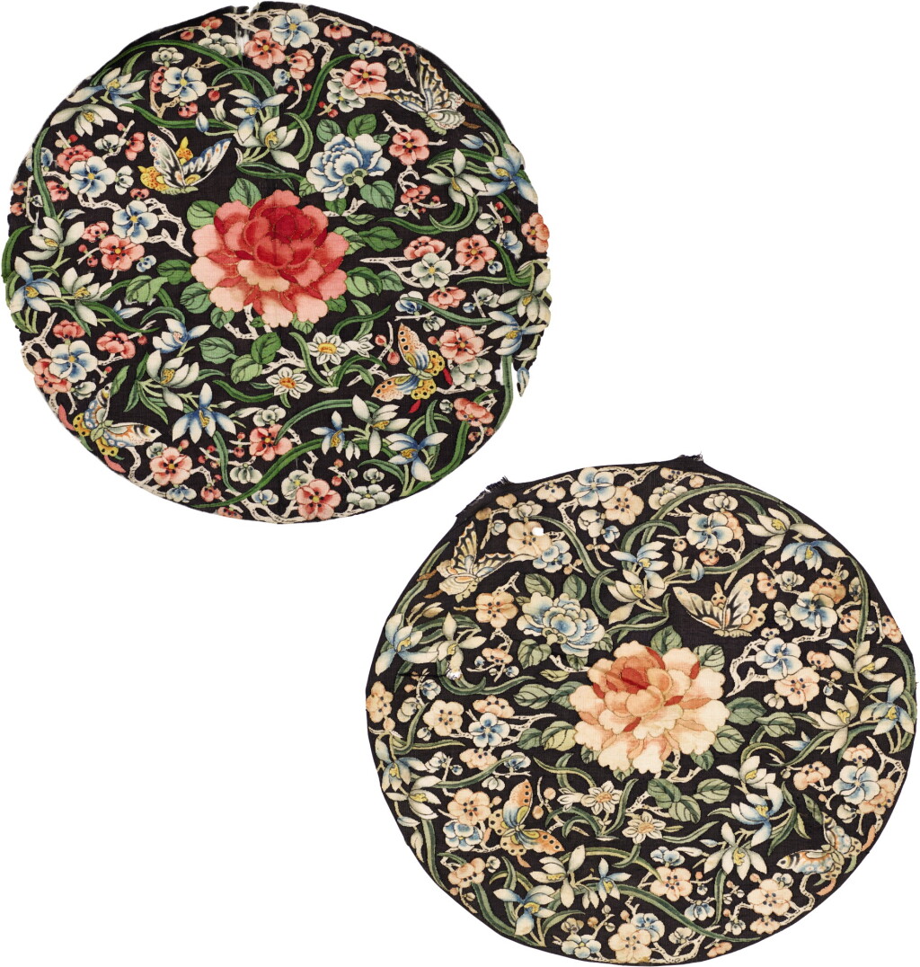 View full screen - View 1 of Lot 270. TWO SILK KESI 'LOTUS' ROUNDELS QING DYNASTY, 19TH CENTURY | 清十九世紀 緙絲團花蝶紋補子.