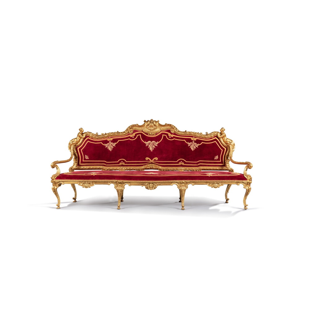 View full screen - View 1 of Lot 29. A pair of Italian giltwood sofas, Genoa, circa 1740-1744.