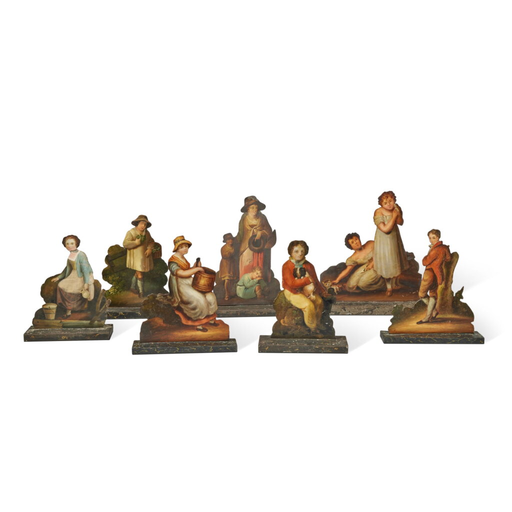 View full screen - View 1 of Lot 86. A Group of English Polychrome Painted Tin Dummy Boards, Circa 1800.
