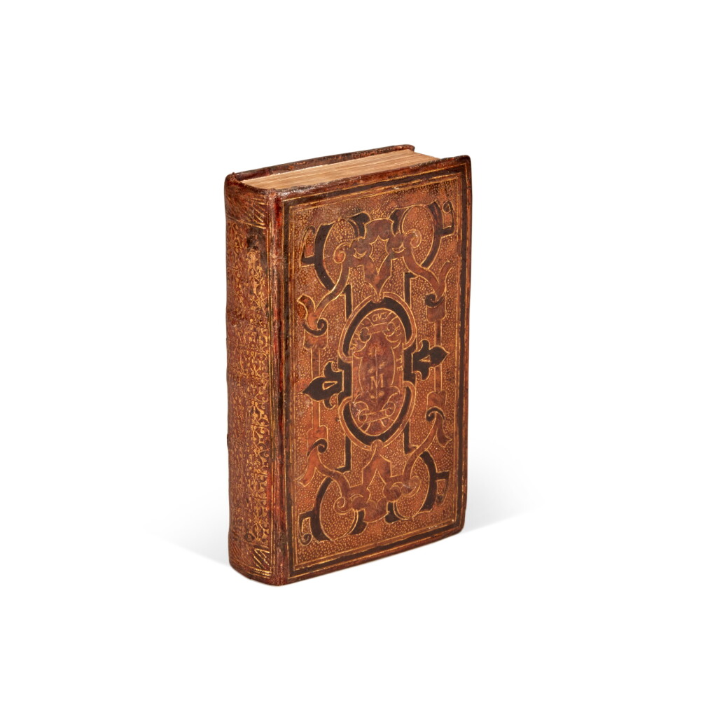 View full screen - View 1 of Lot 1585. Abravanel, Philosophie d'amour, Lyon, 1551, contemporary French polychrome strapwork binding for "Marguerite".