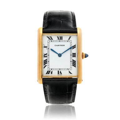 View full screen - View 1 of Lot 138. Tank Louis Jumbo, A yellow gold automatic rectangular wristwatch, Circa 1980.