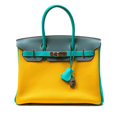 View full screen - View 1 of Lot 1072. Jaune d’or, Blue Saint-cyr and Lagon Tri Colour Clemence Birkin 30 HSS Palladium Hardware, 2010.