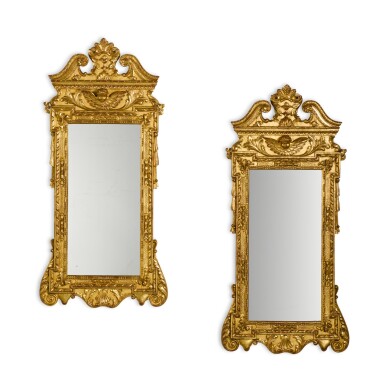 View full screen - View 1 of Lot 625. A pair of George II style giltwood and gesso mirrors, 20th century.
