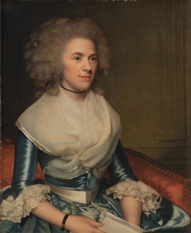 View full screen - View 1 of Lot 75. Portrait of a Woman in a Blue Satin Dress.