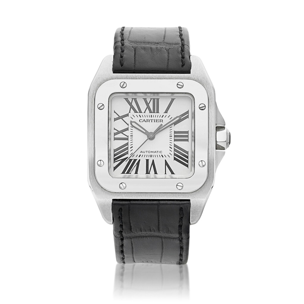 View full screen - View 1 of Lot 8240. Santos 100, Reference 2878 | A stainless steel wristwatch, Circa 2010 |卡地亞 | Santos 100 型號2878 | 精鋼腕錶,約2010年製.