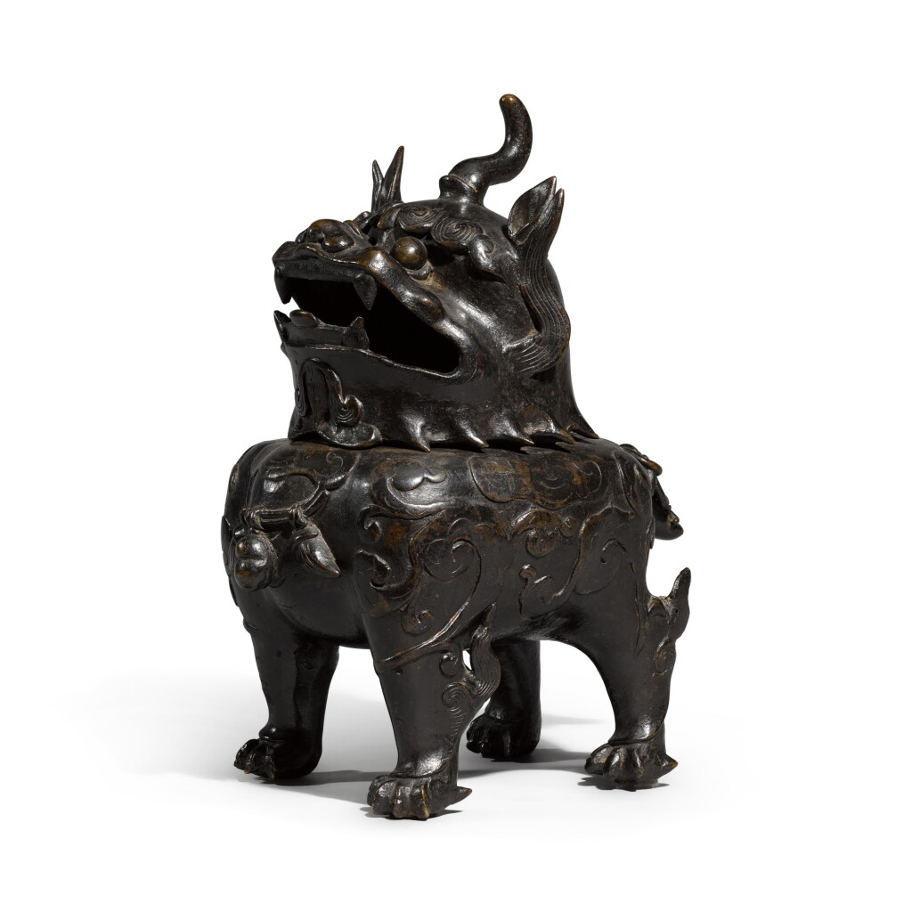 View full screen - View 1 of Lot 253. A bronze 'mythical beast' censer and cover, Ming dynasty.