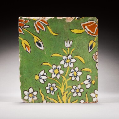 View full screen - View 1 of Lot 23. A Mughal cuerda seca pottery tile, North India or Lahore, 17th century.