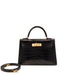 Black Shiny Mississippiensis Alligator Mini Kelly II 20 Gold Hardware, 2016