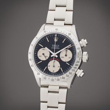 View full screen - View 1 of Lot 127. Reference 6265 'Big Red' Daytona | A stainless steel chronograph wristwatch, Circa 1978.