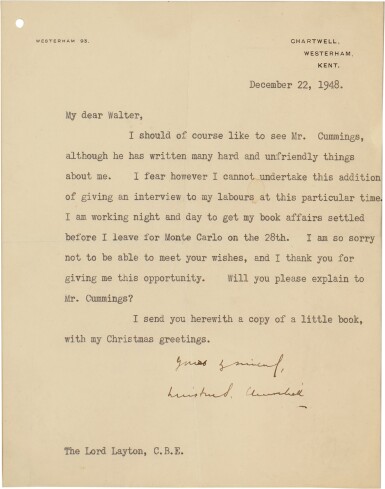 View full screen - View 1 of Lot 471. Churchill, Winston — Mohandas K. Gandhi | Two signed letters by important 20th century figures.