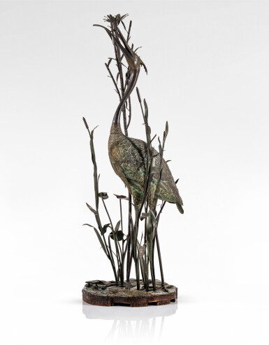 View full screen - View 1 of Lot 111. A large patinated bronze and metal crane, probably Japan, circa 1900.