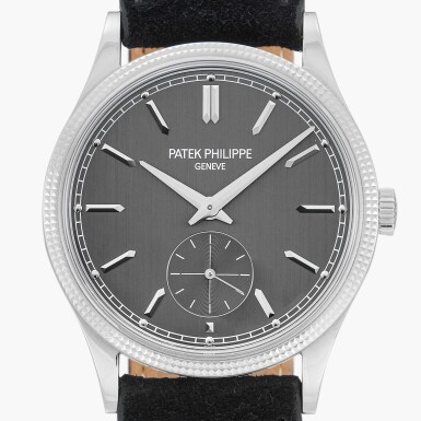 View full screen - View 1 of Lot 279. Calatrava, Reference 6119G-001 | A white gold wristwatch with 'Clous de Paris' bezel | Circa 2021.