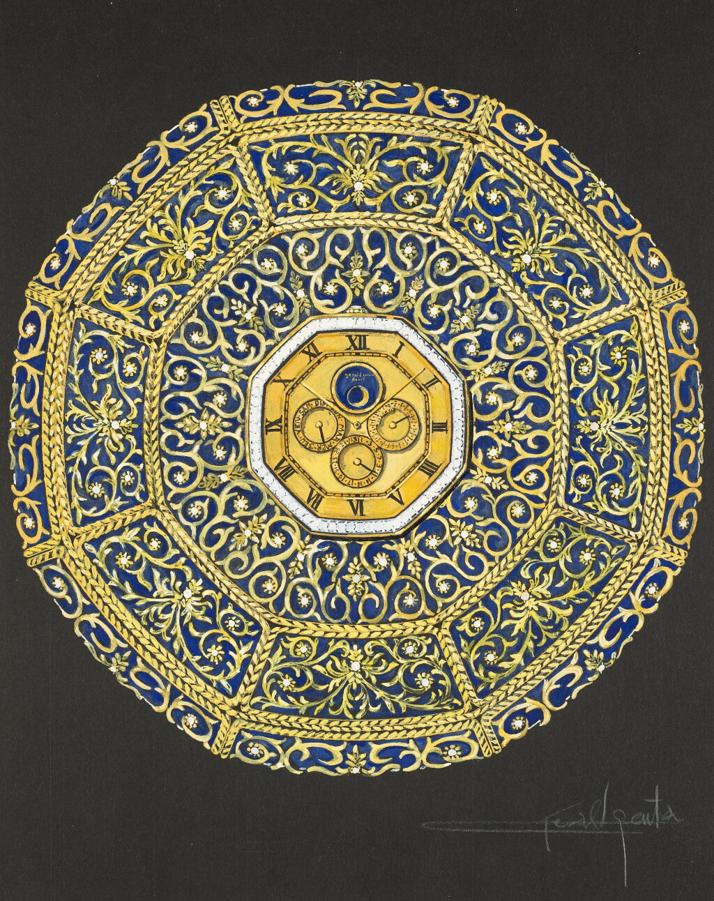 View full screen - View 1 of Lot 20. Design of a Gérald Genta desk clock with accompanying NFT Circa 1985.
