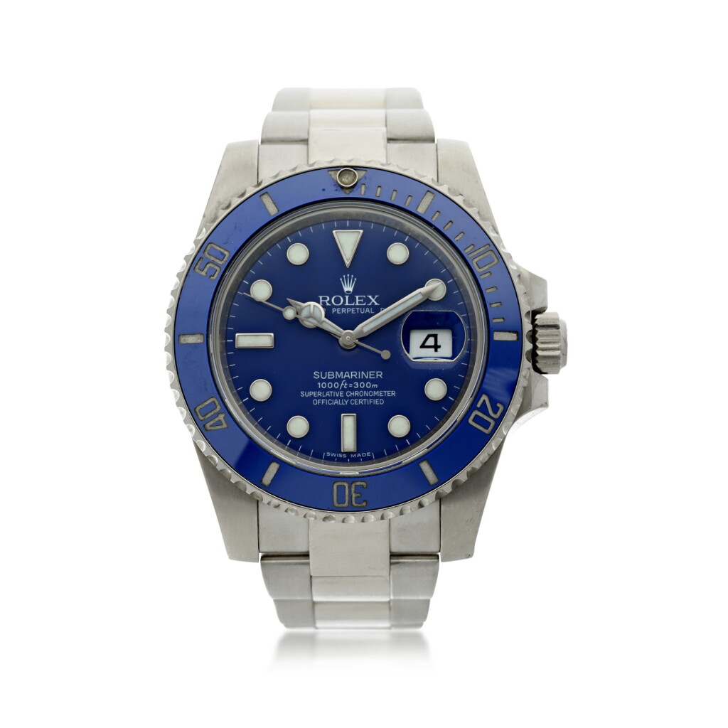 View full screen - View 1 of Lot 16. ROLEX | REFERENCE 116610 SUBMARINER 'SMURF' A WHITE GOLD AUTOMATIC WRISTWATCH WITH DATE AND BRACELET, CIRCA 2008.