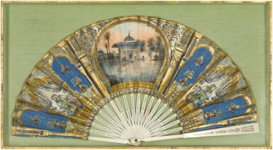 View full screen - View 1 of Lot 156. A Turquerie fan depicting the Tophane Fountain in Istanbul, Europe, probably France or England, 19th century.