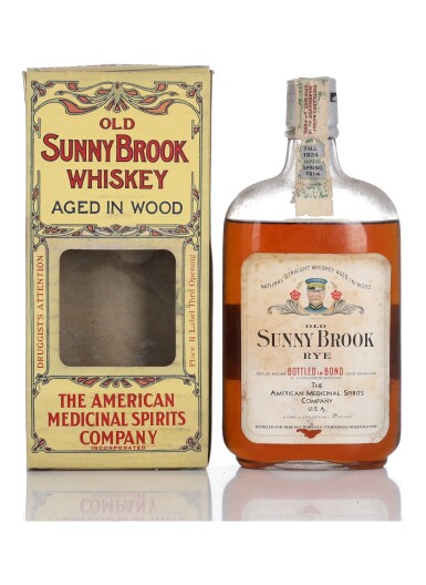 View full screen - View 1 of Lot 243. Old Sunny Brook Rye 100 Proof 1914 (1 Bottle Pint).