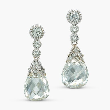 View full screen - View 1 of Lot 1236. Pair of Diamond Pendent Earrings | 鑽石 耳墜一對.