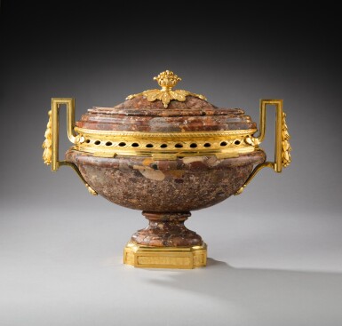 View full screen - View 1 of Lot 306. A Louis XVI gilt-bronze mounted brèche marble pot-pourri vase, circa 1775 | Vase pot-pourri en marbre brèche et monture de bronze doré d’époque Louis XVI, vers 1775.