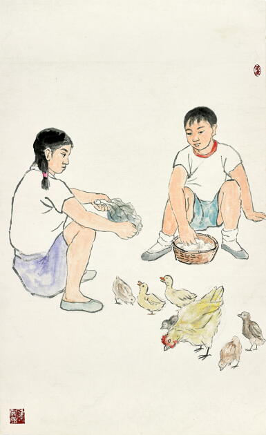 View full screen - View 1 of Lot 2684. 關良 飼雞 | Guan Liang, Poultry feeding.
