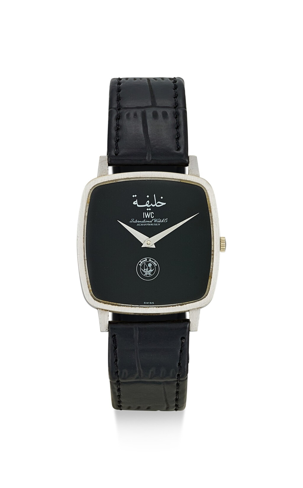 View full screen - View 1 of Lot 8027. IWC | A WHITE GOLD WRISTWATCH WITH ONYX DIAL, MADE FOR THE STATE OF QATAR, CIRCA 1980.