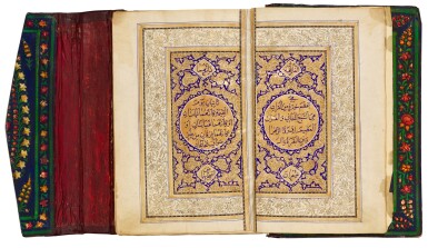 View full screen - View 1 of Lot 25. An illuminated Qur'an, commissioned by Muhammad Qasim Jan Khuqandi, copied by Mulla 'Abdullah Shah known as Ibn Haqayiq, North India, Kashmir, dated 11 Shawwal 1296 AH/27 September 1879 AD.
