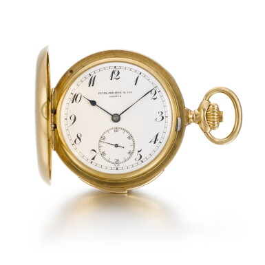 View full screen - View 1 of Lot 305. PATEK PHILIPPE & CIE | A GOLD HUNTING CASED MINUTE REPEATING KEYLESS WATCH, MADE IN 1903 MVT 124700 CASE 239993.