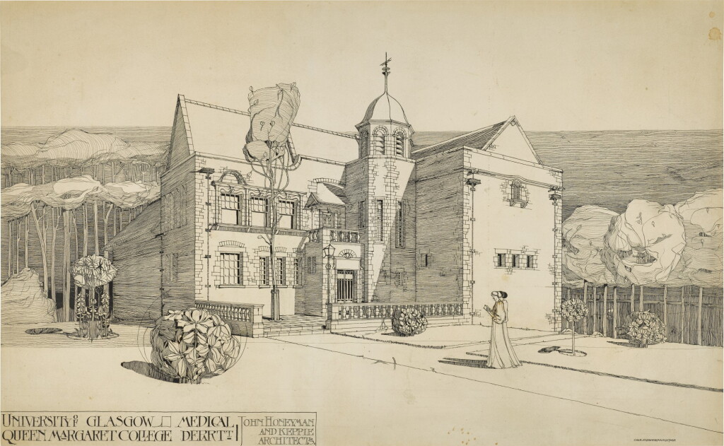 View full screen - View 1 of Lot 209. Perspective Drawing of the Anatomical School, Queen Margaret College, University of Glasgow.
