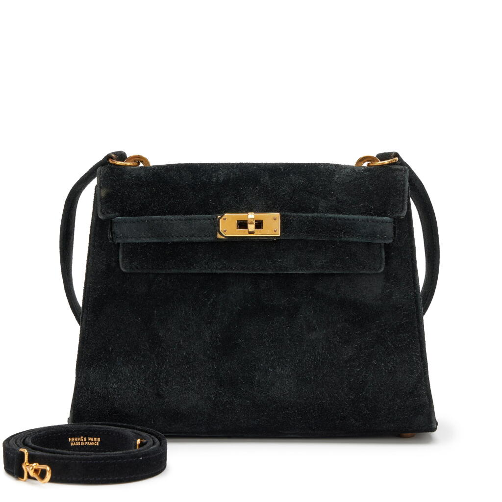 View full screen - View 1 of Lot 11. Vintage Black Veau Doblis Mini Shoulder Kelly Gold Hardware, 1990s.