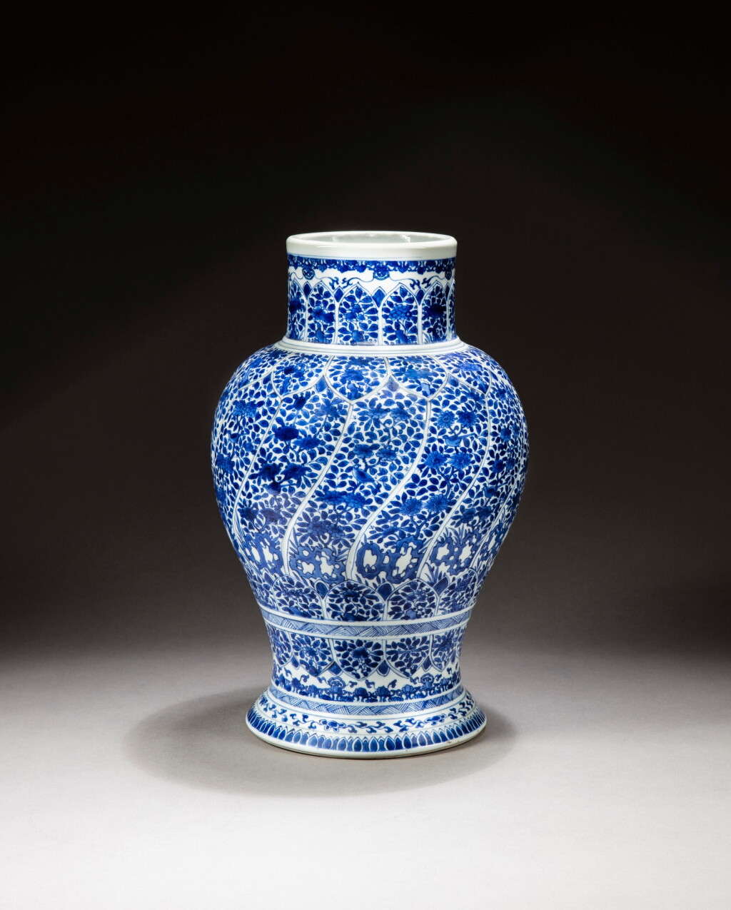 View full screen - View 1 of Lot 209. A large blue and white 'floral' baluster vase Qing dynasty, Kangxi period | 清康熙 青花花卉紋瓶.
