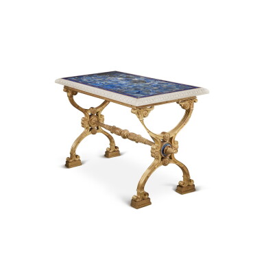 View full screen - View 1 of Lot 264. A Russian Neoclassical Style Gilt Bronze Center Table with a malachite-veneered white marble top.