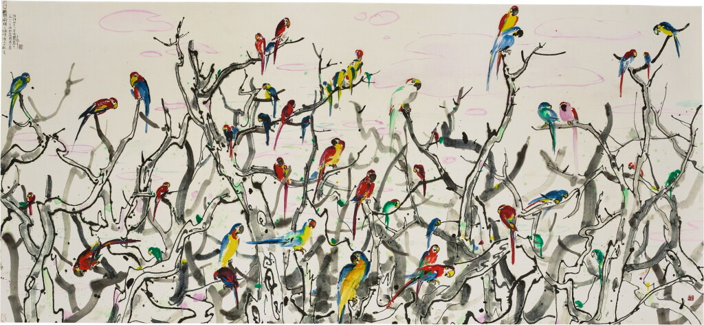 View full screen - View 1 of Lot 2027. Wu Guanzhong 吳冠中 | A paradise for parrots 鸚鵡天堂.