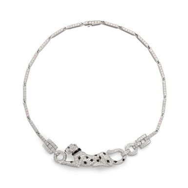 View full screen - View 1 of Lot 217. 'Dame à la Panthère' Emerald, Onyx and Diamond Necklace | 卡地亞 | 'Dame à la Panthère' 祖母綠 配 縞瑪瑙 及 鑽石 項鏈.