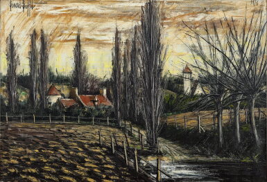 View full screen - View 1 of Lot 763. Bernard Buffet 貝爾納・布菲 | Chilly, l’église et la mare Saint-Jean 教堂與聖讓池塘.