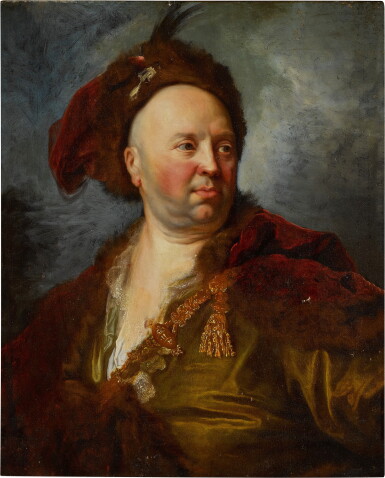 View full screen - View 1 of Lot 268. Portrait of a man, bust-length, wearing a fur-lined cape and cap.