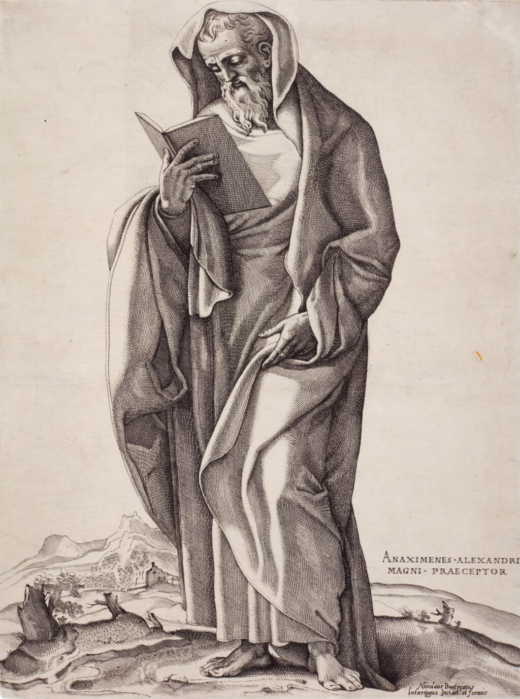View full screen - View 1 of Lot 47. An Old Man Standing: Anaximenes (Bartsch 42).