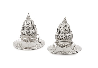 View full screen - View 1 of Lot 56. Two Ottoman silver incense-burners, Turkey, first half of 20th century.