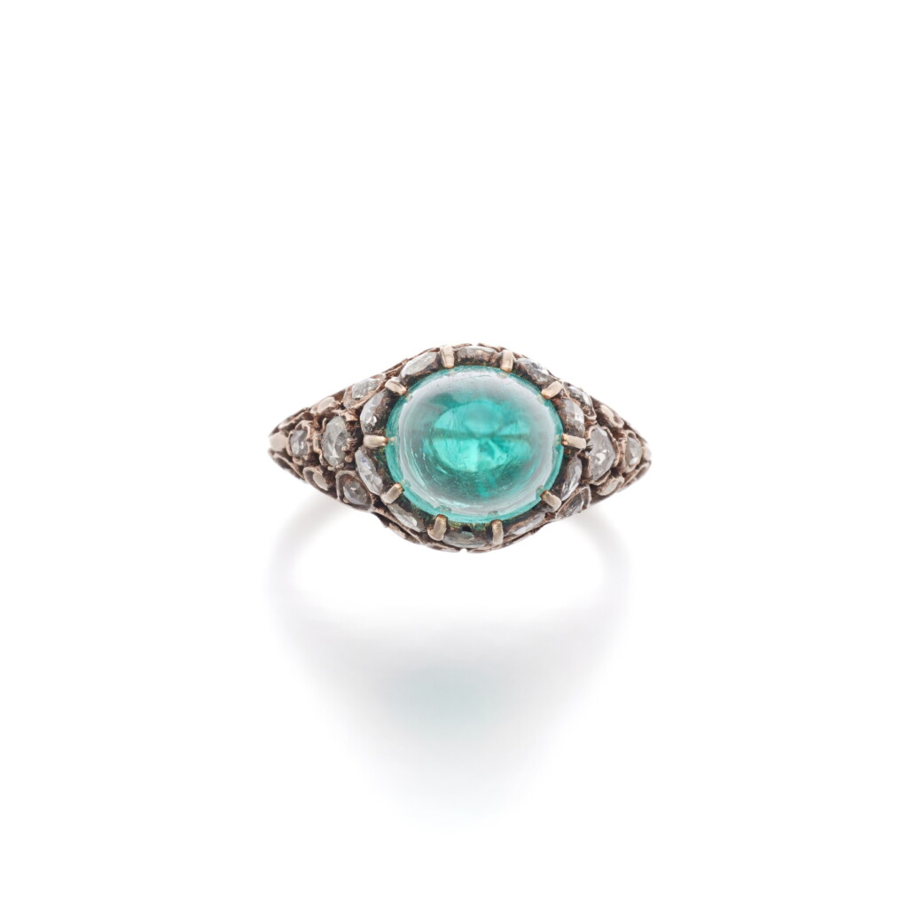 View full screen - View 1 of Lot 725. Emerald and diamond ring.
