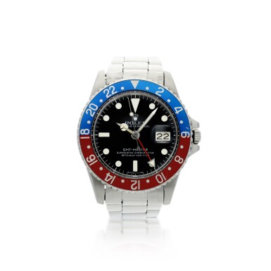 View full screen - View 1 of Lot 88. ROLEX | REFERENCE 1675 GMT-MASTER 'PEPSI' A STAINLESS STEEL AUTOMATIC DUAL TIME WRISTWATCH WITH DATE AND BRACELET, CIRCA 1967.