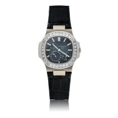 View full screen - View 1 of Lot 1. PATEK PHILIPPE | NAUTILUS REF 5722G/001, A WHITE GOLD AND DIAMOND-SET AUTOMATIC WRISTWATCH CIRCA 2012.