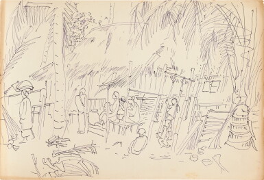 View full screen - View 1 of Lot 6178. Chen Wen Hsi 陳文希 | Sketch of Kampong 甘榜草圖.