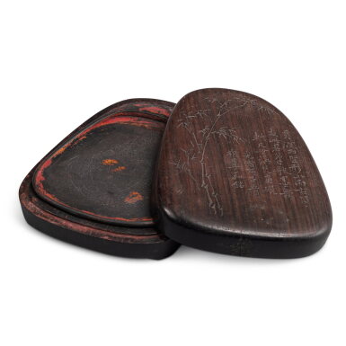 View full screen - View 1 of Lot 675. An inscribed 'duan' inkstone | 吳鴻勛款端石随形砚.