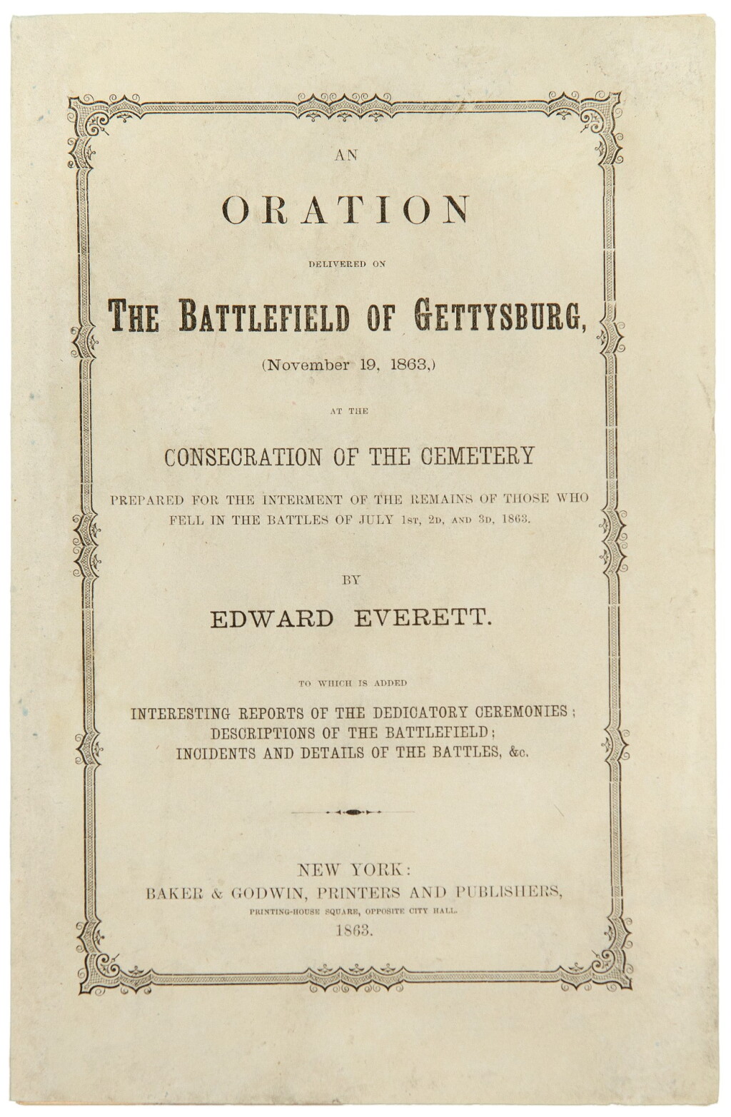 View full screen - View 1 of Lot 91. Lincoln, Abraham, and Edward Everett. The earliest publication of the Gettysburg Address in book form.