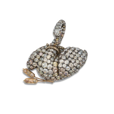 View full screen - View 1 of Lot 296. Silver-Topped Gold, Colored Diamond and Diamond Brooch.